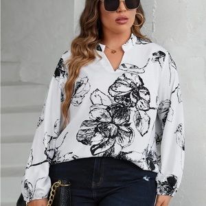 Black and white floral blouse